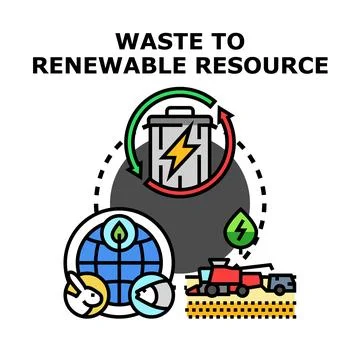 Waste to renewable resource concept transforming trash into energy Stock Illustration