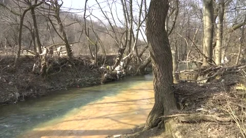 Waste in the river Stock Footage 150025656