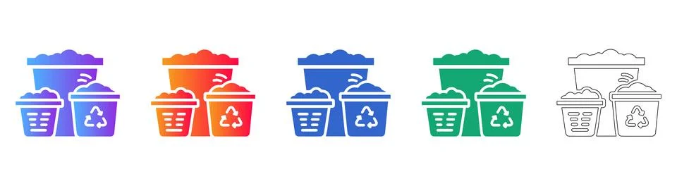Waste Sorting and Recycling Bins Icon Set Stock Illustration