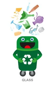 Waste sorting and recycling concept. Color ilustration. Glass. Stock Illustration
