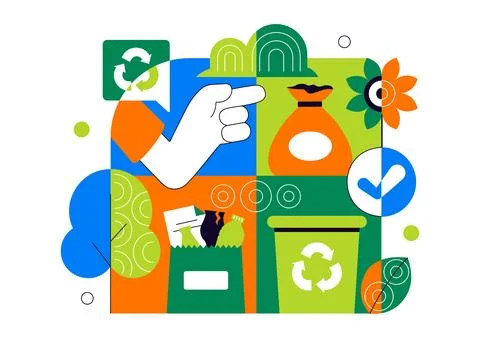 Waste Sorting and Recycling Concept Vector Illustration Showing Sustainable.. Stock Illustration