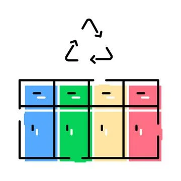 Waste sorting and recycling concept with colored bins Illustrazione stock