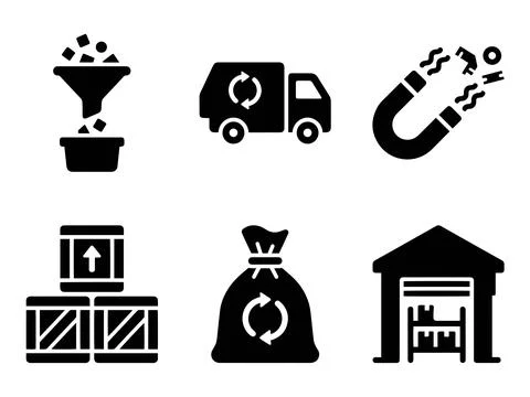 Waste Sorting and Recycling Logistics Icon Set with Truck Stock Illustration