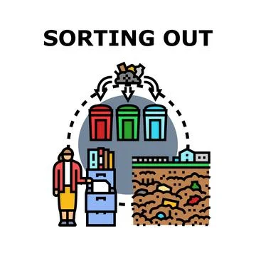 Waste sorting and recycling process diagram illustration Stock Illustration