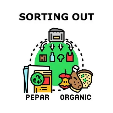 Waste sorting and recycling process concept illustration Stock Illustration