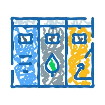 Waste sorting bins for recycling concept doodle Illustrazione stock
