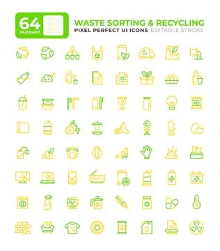 Waste sorting colorful line essential ui icon set イラスト素材