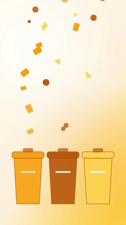 Waste sorting into coloured bins, amber eco vertical 9:16 seamless loop HD Stock Footage 345161190