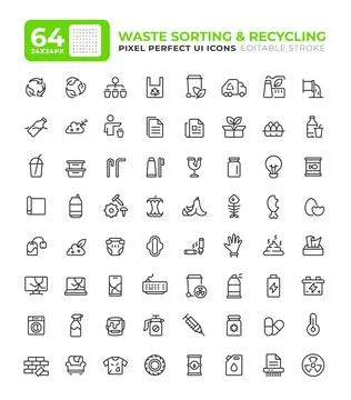 Waste sorting line essential ui icon set Stockillustratie