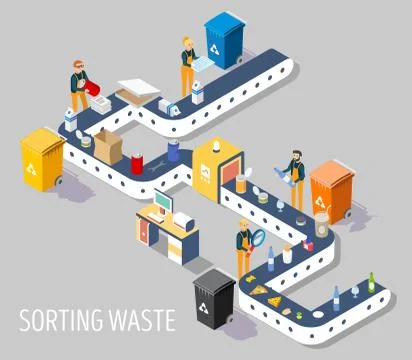 Waste sorting plant, vector flat isometric illustration Stock Illustration