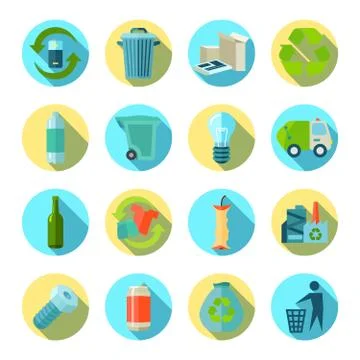 Waste Sorting Round Icons Set Stock Illustration