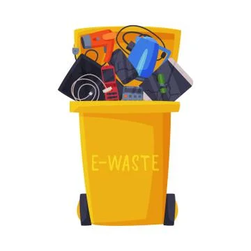 Waste Sorting, Trash Can with Sorted E-Waste Garbage, Segregation and Separation Stock Illustration