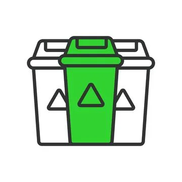 Waste sorting vector, in line design, green. Waste, sorting, recycling, bins Stock Illustration