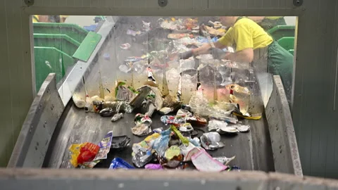 Waste Sorting Workers Are Standing Next to Conveyor Full of Trash Stock Footage 275744917