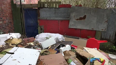 Waste tipped out, garbage dumped out illegally, fly tipping Stock Footage 68796199