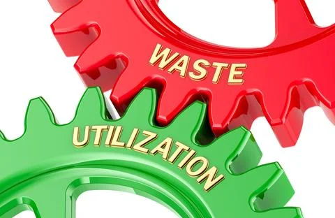 Waste Utilization concept with colored gearwheels. 3D rendering Stock Illustration