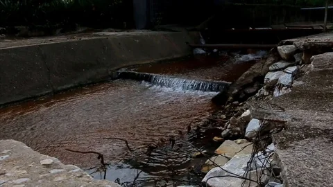 Waste water flowing down the drainage system to be treated Stock Footage 109690150