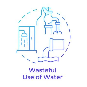 Wasteful use of water blue gradient concept icon Stock Illustration