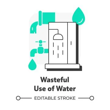 Wasteful use of water flat outline concept icon Stock Illustration