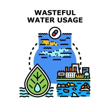Wasteful water usage impacting global natural resources Stock Illustration