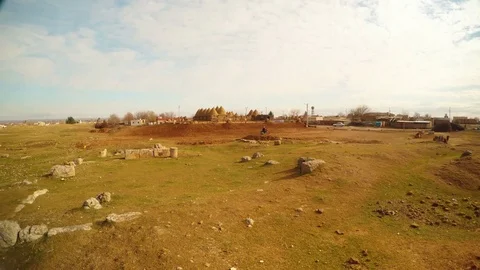 A wasteland with stones in front of the Arab old village, East of Turkey, border Stock Footage 81908281