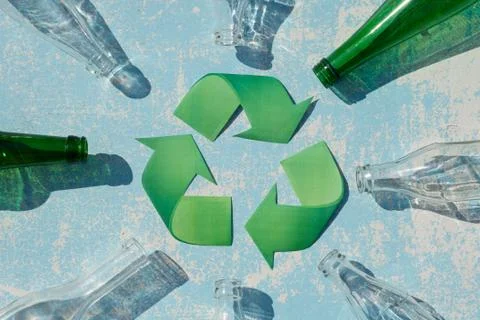 Wastes of different Empty  glass containers with shadow  ready for recycling. Stock Photos
