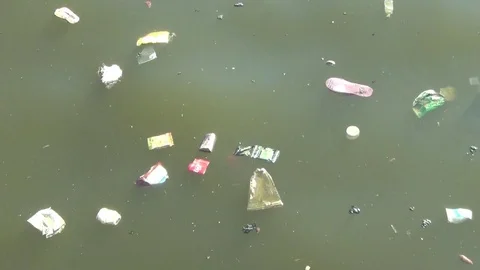 Wastes floating on the water at the beach Stock Footage 112140707