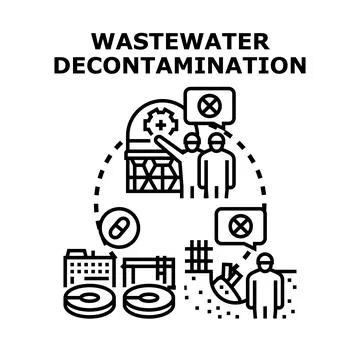 Wastewater decontamination and purification process in industrial facility Stock Illustration