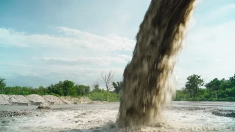 Wastewater from Large Rust Pipe Merge into Environment on background Forest Stock Footage 135675998