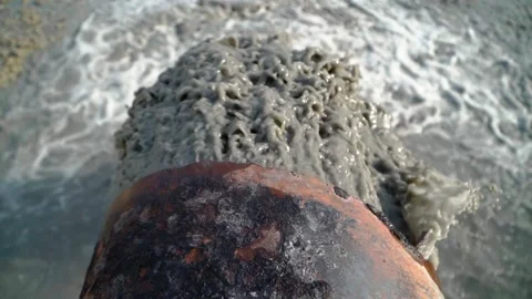 Wastewater Large Rust Pipe Merge Environment Forest. Sewage Sewer Pollutes Video stock 135676450