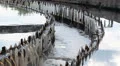 Wastewater overflow from clearing basin. Water treatment plant HD Footage