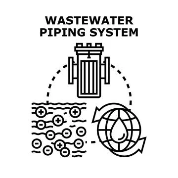 Wastewater piping system purifying global water resource Stock Illustration