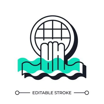 Wastewater pouring from pipe offset shadow line icon Stock Illustration
