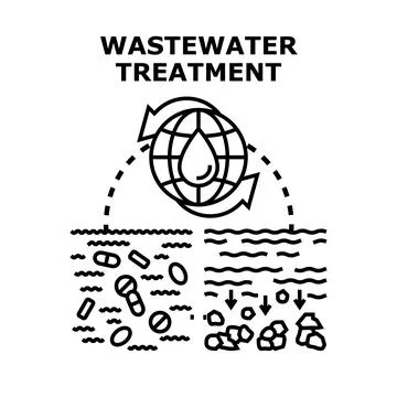 Wastewater treatment process filtering dirty polluting water Stock Illustration