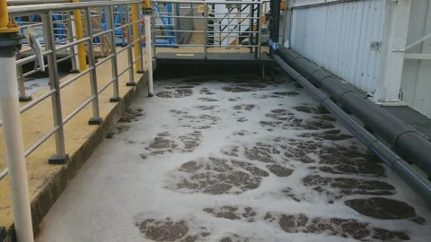 Wastewater Treatment Process In Progress -  Sewage Plant Video stock 158502567