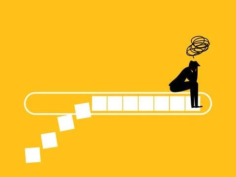 Wasting time in vain. Stressed man on loading bar Stock Illustration