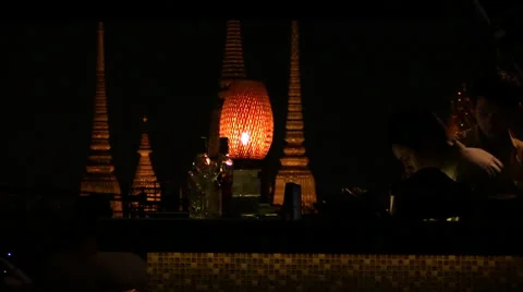 Wat Arun on the background of a Thunderstorm &amp; other night views. HD 1080p. Stock Footage 33854514