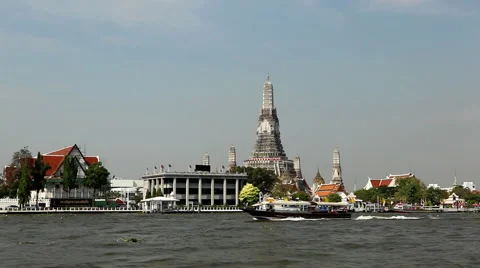 Wat Arun, Buddhist Temple of the Dawn in Bangkok, Thailand, Chao Phraya River Stock Footage