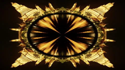 Wat arun temple in bangkok turned into a tiny planet abstrat pattern Stock Footage 308973571