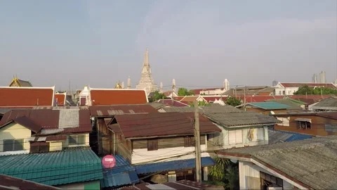Wat Arun Temple Buddhist Stupa or Prang, High Angle City View, Bangkok, Thailand Stock Footage 291402020