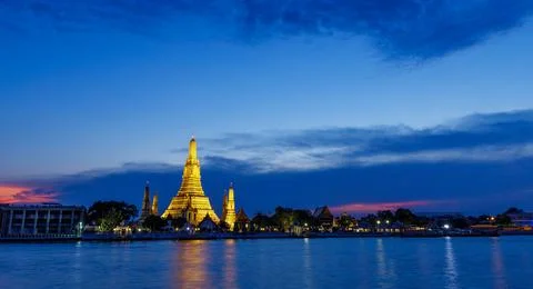 Wat Arun Temple of dawn at twilight Bangkok Thailand Stock Photos