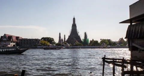 Wat Arun Temple from the Riverside Stock Footage 50649179