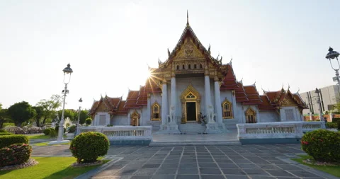 Wat Benchamabophit the Marble Temple sunset light in Bangkok city Stock Footage 333440153