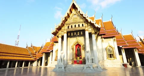 Wat Benchamabophit the Marble Temple sunset light in Bangkok city Stock Footage 333443272