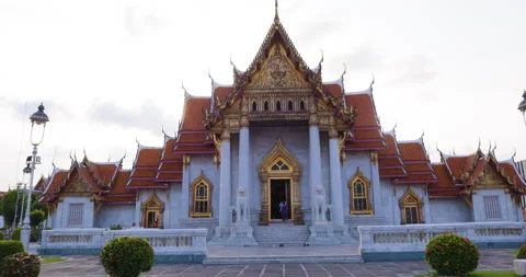 Wat Benchamabophit the Marble Temple sunset light in Bangkok city Stock Footage 333445445