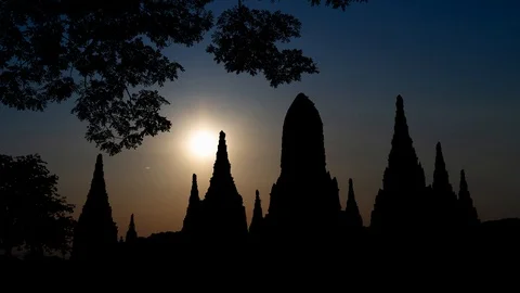 Wat Chaiwatthanaram Temple, Time lapse at Sunset, Ayutthaya, Thailand Stock Footage 111415102