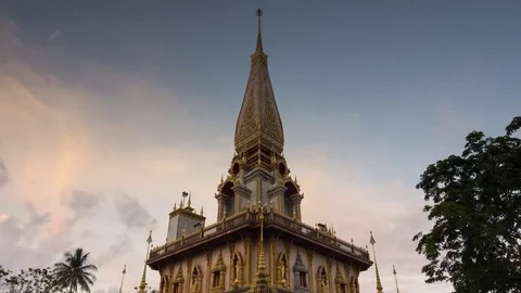 Wat chalong landmark of phuket with cloud movement and zoom out in 4K UHD T.. Stock Footage 74128130