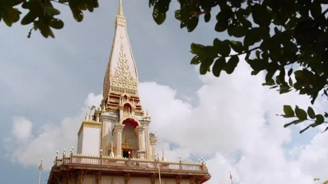 Wat Chalong under the crown of a tree, sunny weather in Phuket, Thailand Stock Footage 223820542