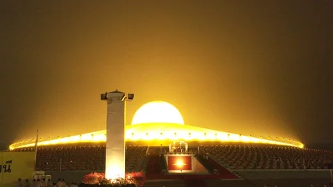 Wat Dhammakaya Temple - Monk Procession Stock Footage 125291978