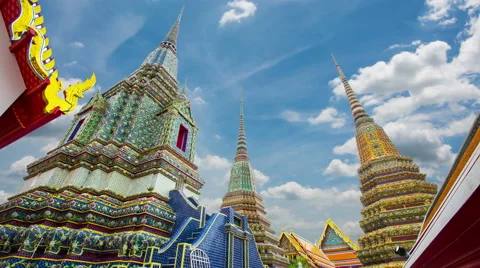 Wat Pho beautiful old architecture. The main attractions of Thailand Stock Footage 54563676
